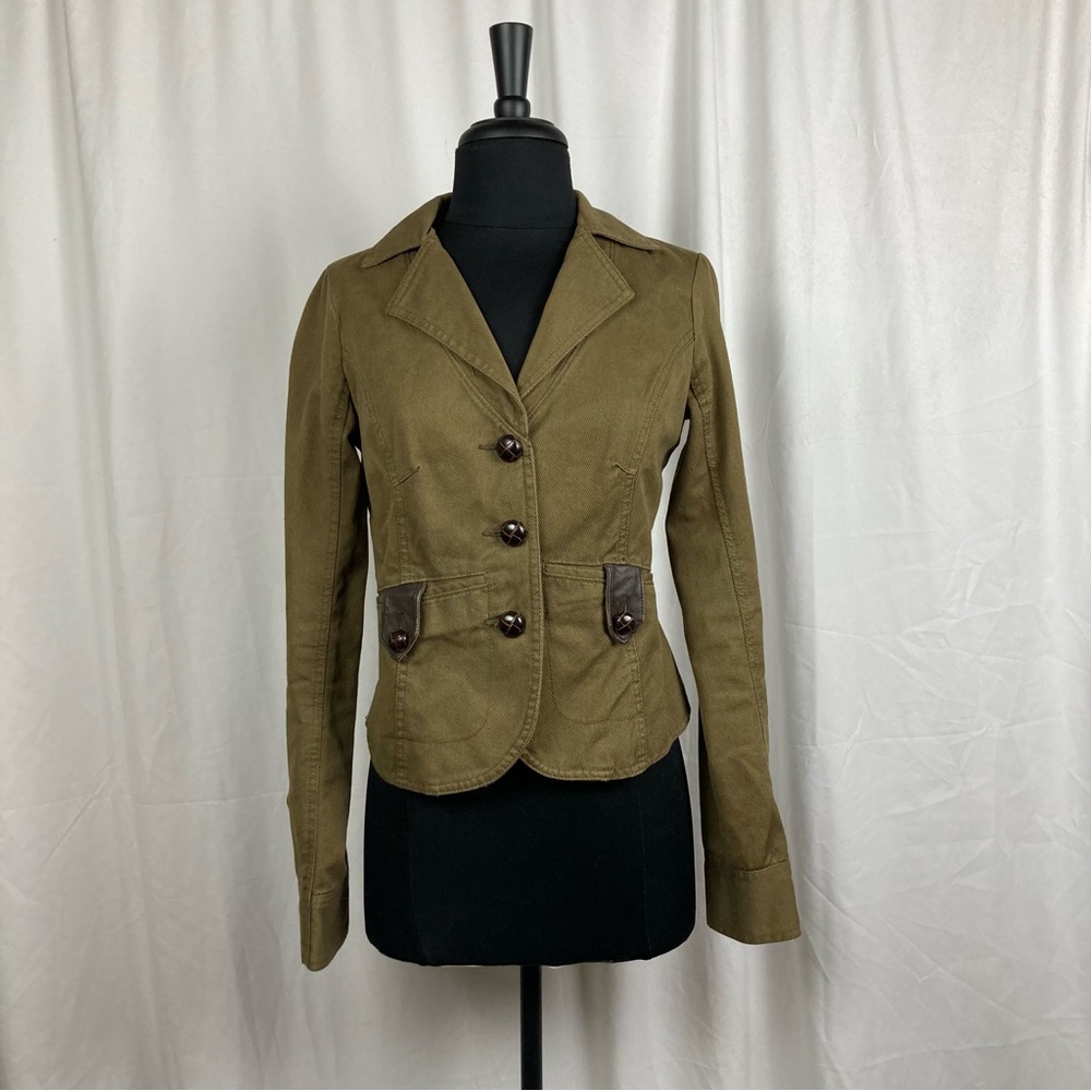 Free People army green blazer with leather details - size 6
